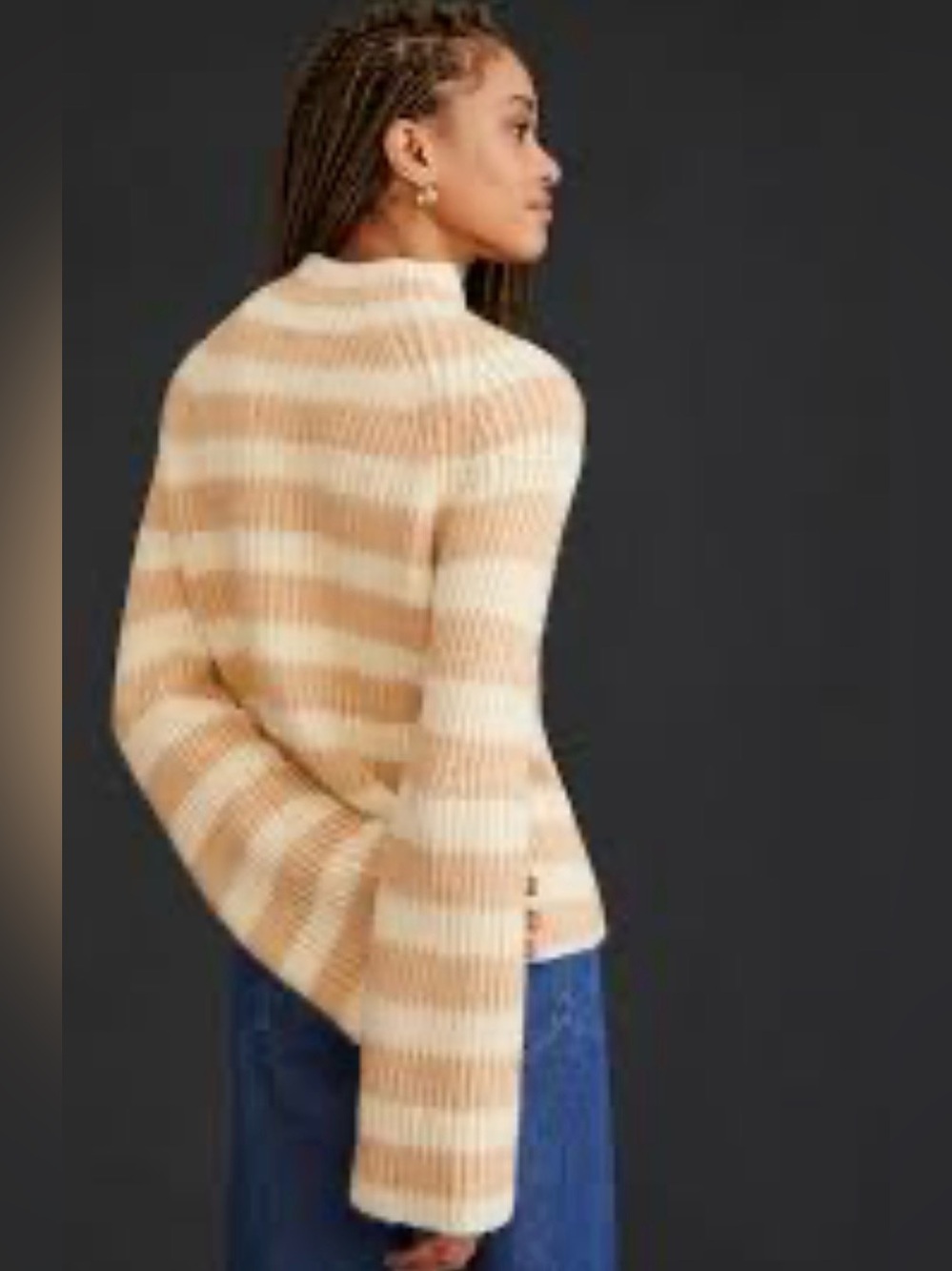 Maeve x Anthropologie Mock Neck Sweater in cream and Tan Striped Wool Blend